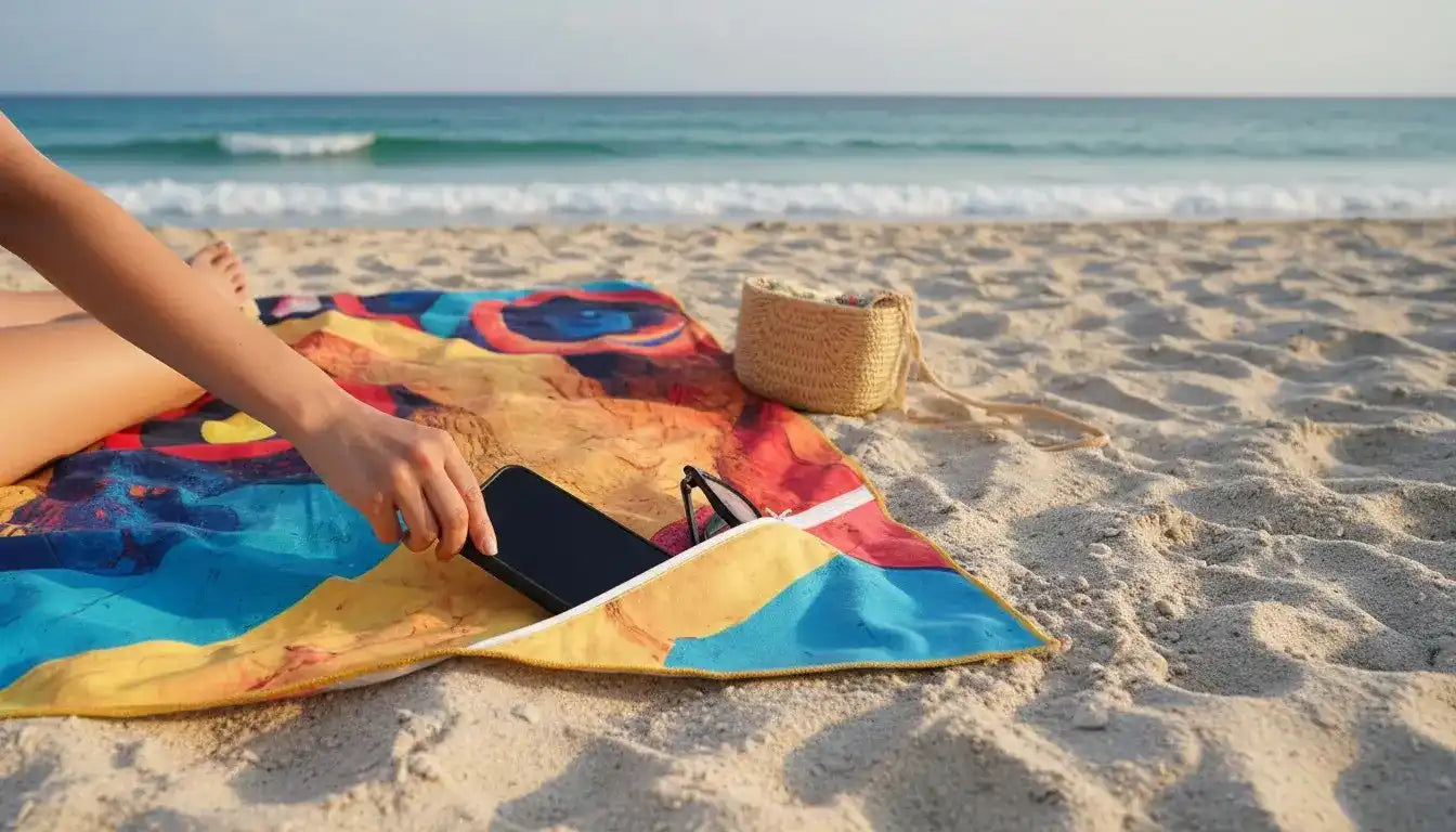 Holoholo-USA XL Sand -Free Microfiber Beach Towel with Pocket - Quick Dry, Double Sided, Limited Edition