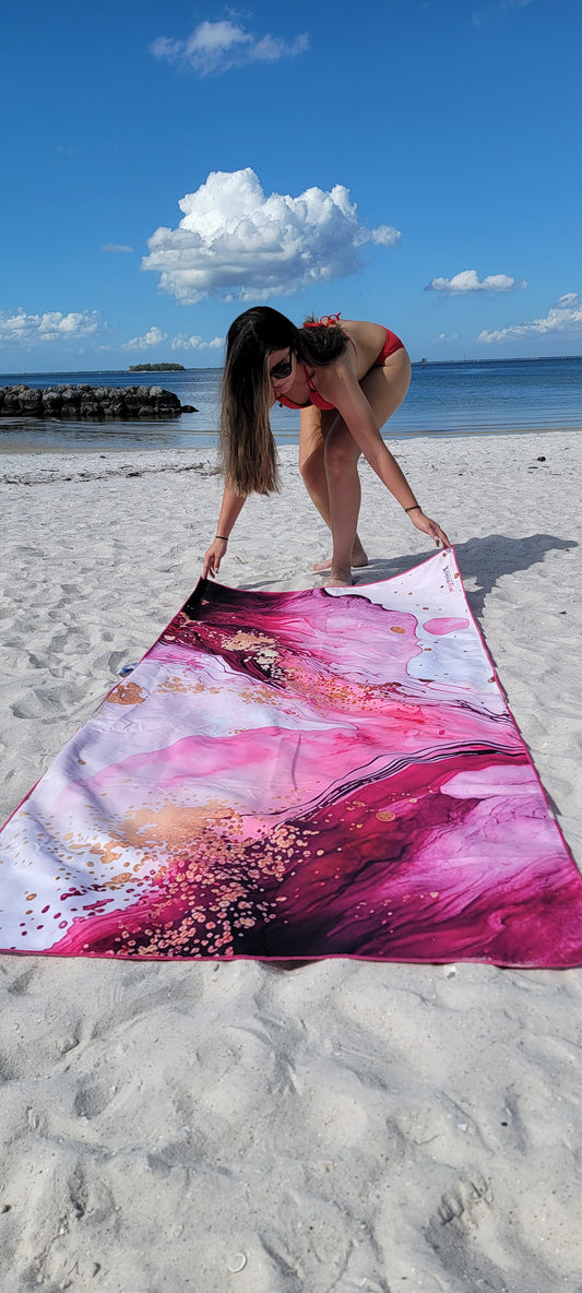 Holoholo-USA XL Beach Towel – Pink Gerberas & Watercolor Dreams | Sand-Free, Quick Dry
