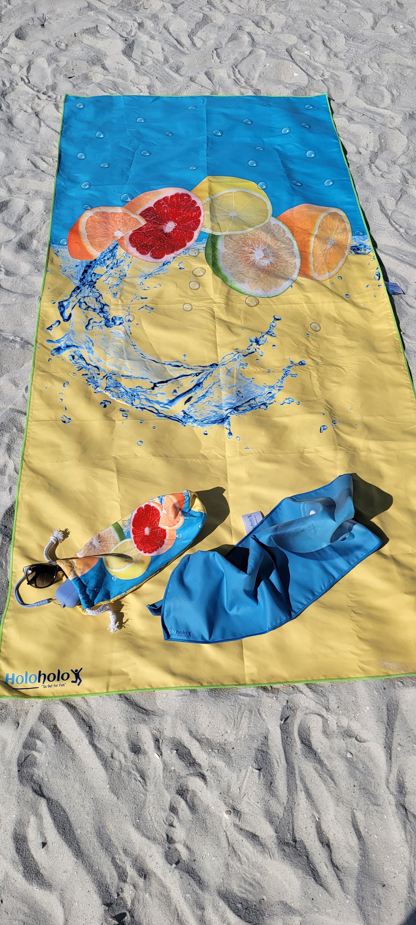 Holoholo-USA XL Beach Towel – Citrus Splash & Orange Peel | Sand-Free, Quick Dry