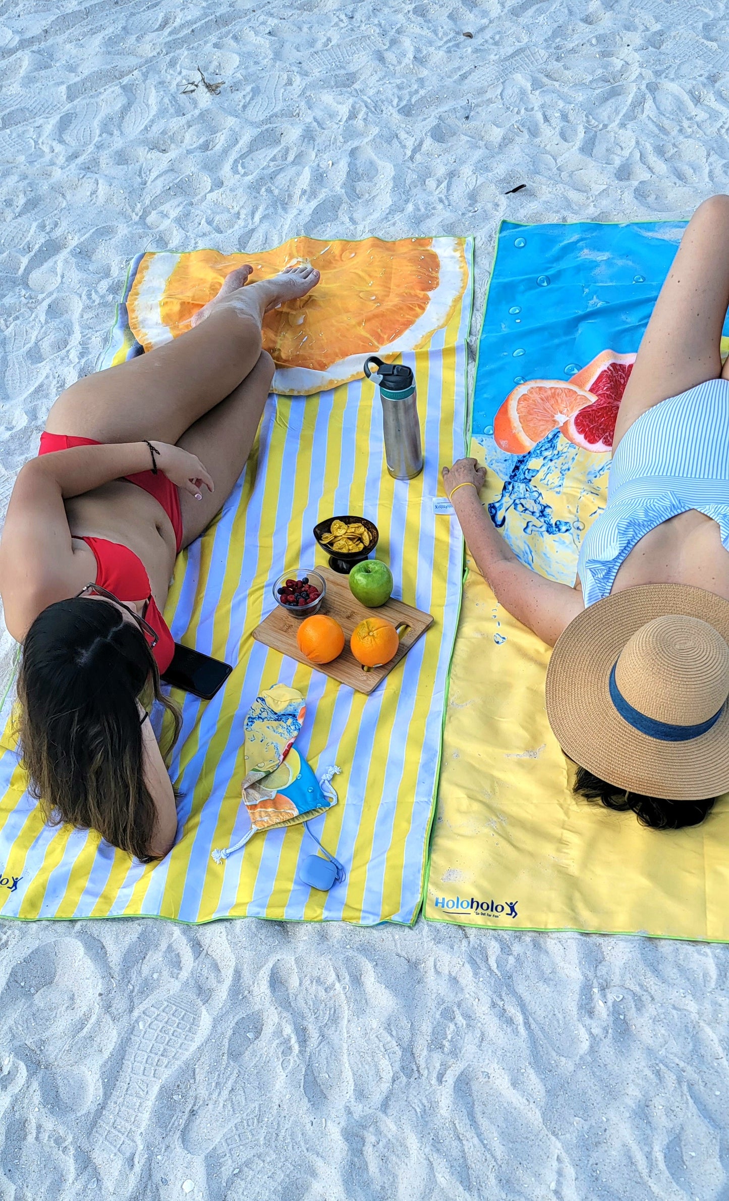 Holoholo-USA XL Beach Towel – Citrus Splash & Orange Peel | Sand-Free, Quick Dry