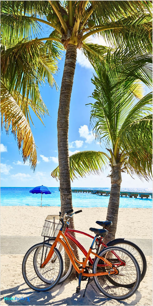 Holoholo-USA XL sand-free microfiber beach towel with pocket Beach Bikes Open Waters design