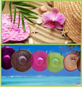 Holoholo-USA XL sand-free microfiber beach towel with pocket Tropical Hats Orchids design