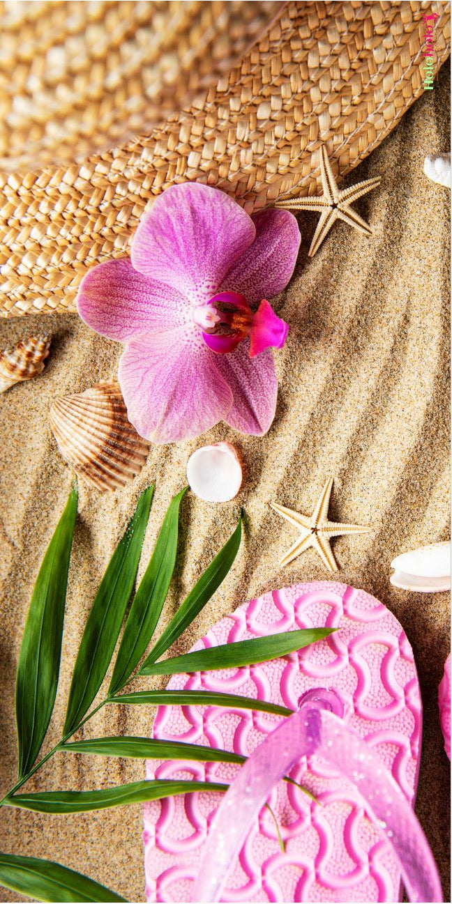 Holoholo-USA XL Beach Towel – Tropical Hats & Orchids | Sand-Free, Quick Dry